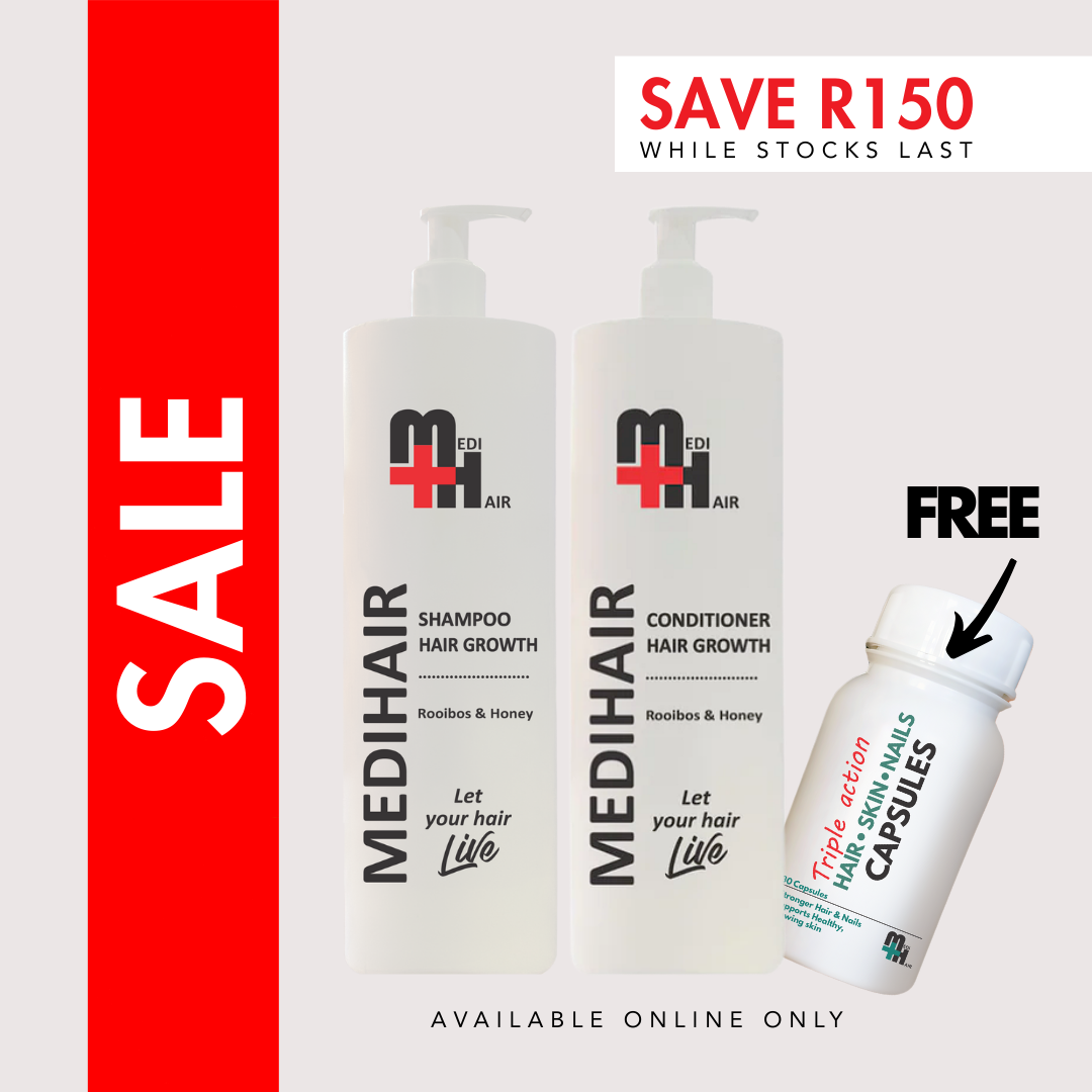 Hair Growth Shampoo & Hair Growth Conditioner 1lt + Triple Act Caps 30's (FREE)