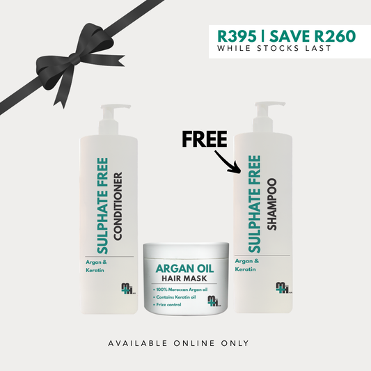 Sulphate Free Conditioner 1lt + Argan Oil Mask 200g + Sulphate Free Shampoo 1lt(FREE)