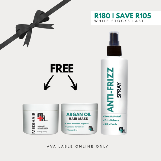 Anti-Frizz Spray 250ml + Argan Oil Hair Mask 50g(FREE) + Damage Repair Mask 50g(FREE)