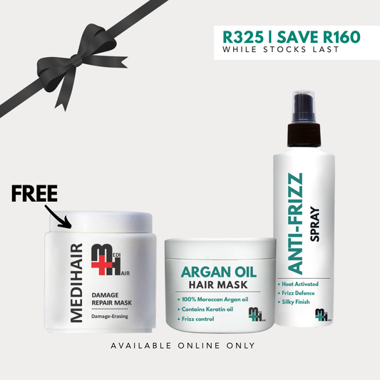 Anti-Frizz Spray 250ml + Argan Oil Hair Mask 200g + Damage Repair Mask 500g(FREE)