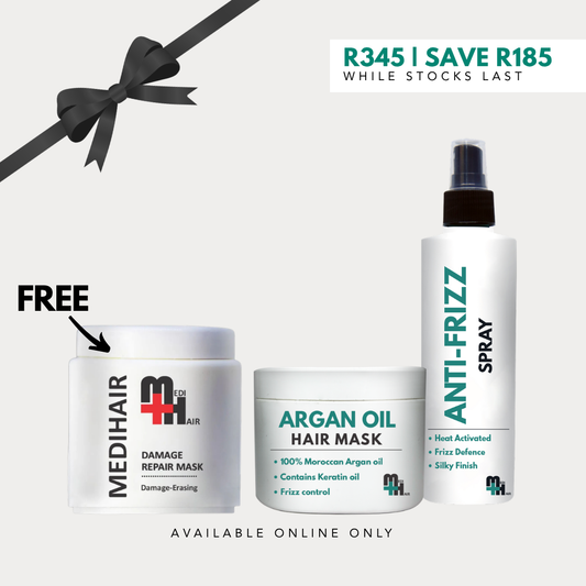 Anti-Frizz Spray 250ml + Argan Oil Hair Mask 200g + Damage Repair Mask 500g(FREE)
