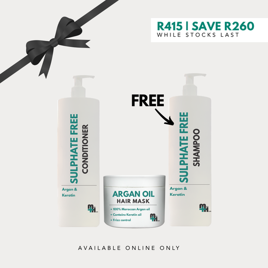Sulphate Free Conditioner 1lt + Argan Oil Mask 200g + Sulphate Free Shampoo 1lt(FREE)